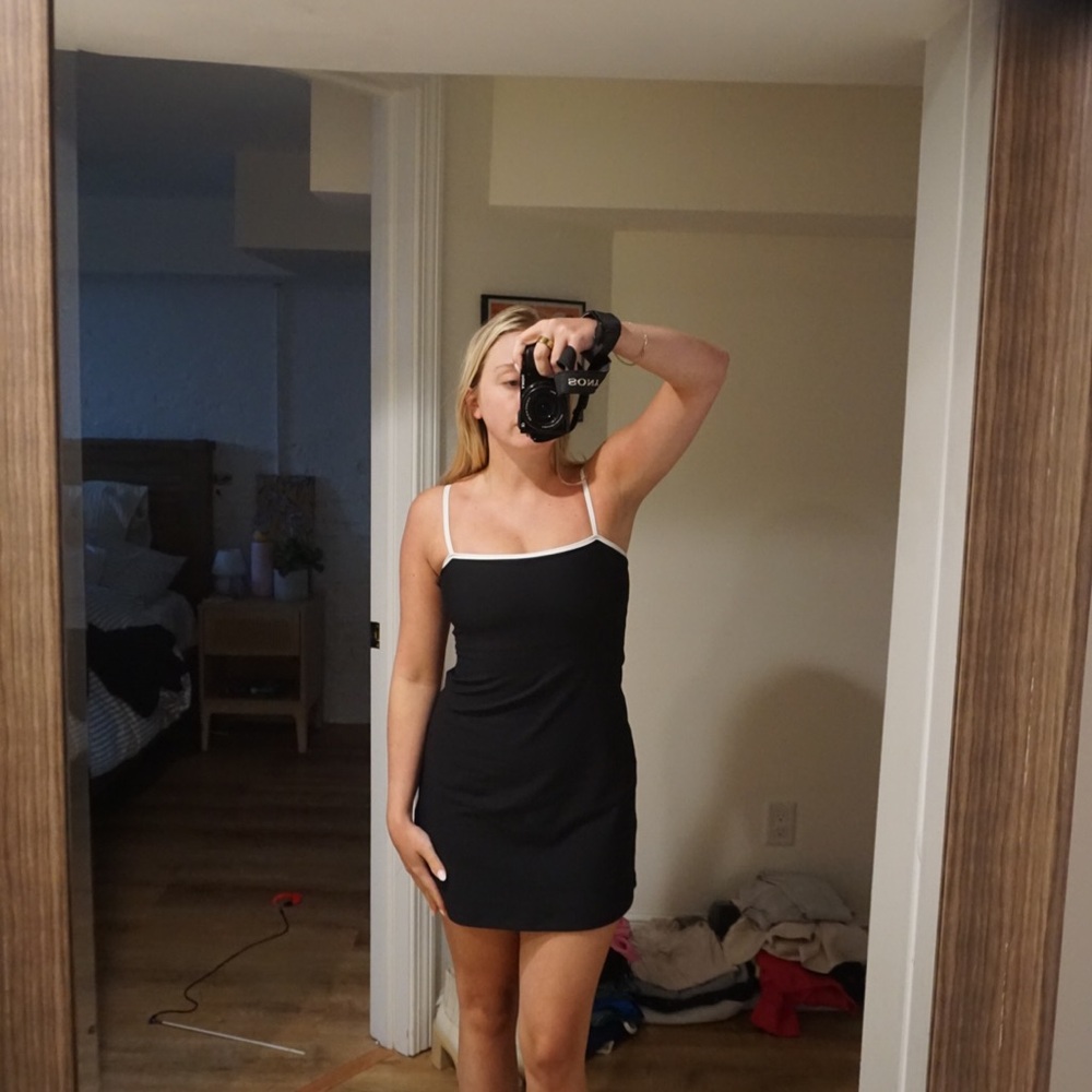 Black Mini Dress with White Trim